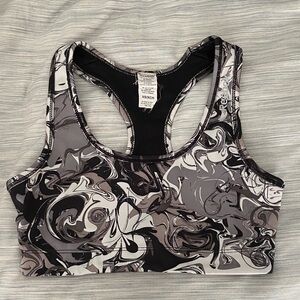 Reebok Black, Gray & White Abstract Racerback Sports Bra